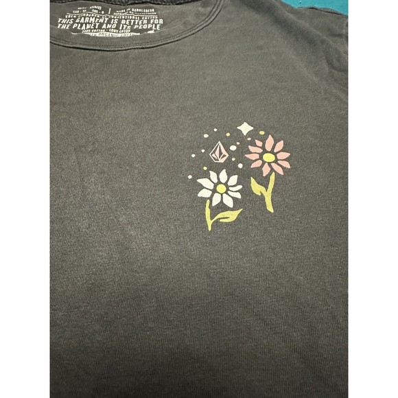 Volcom Women Size XS 0/2 Short Sleeve Shirt Truly Ringer Tee BLK Skulls Organic - Picture 10 of 13